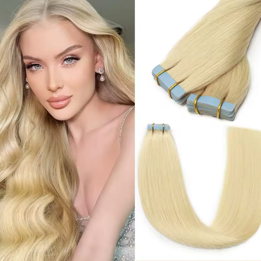 Invisible Tape in %100 Remy Human Hair Extensions Light BLONDE 20 Inch 11 Piece